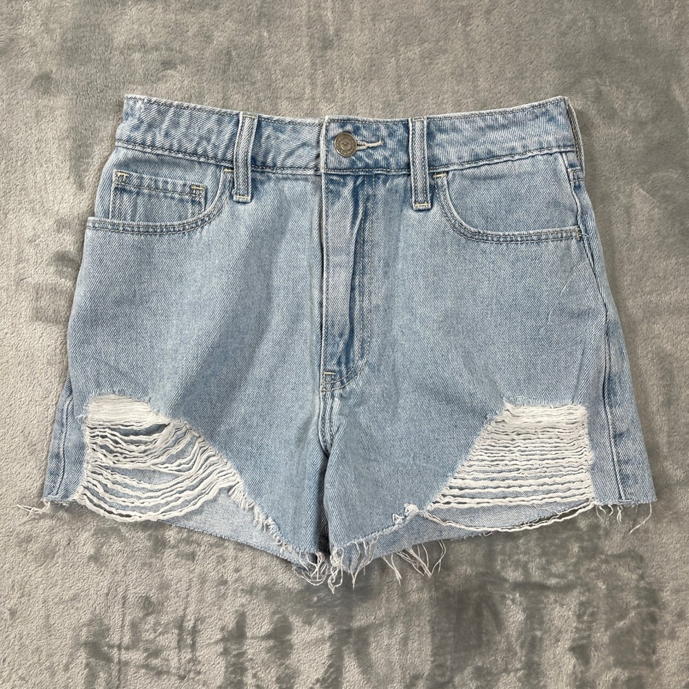 Hollister Shorts 00 W23 High Rise Vintage Relaxed Mom Light Wash Distressed